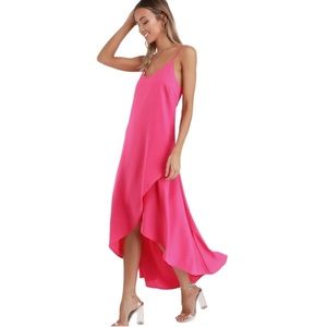 Lulus bright pink high low maxi dress // Size: S